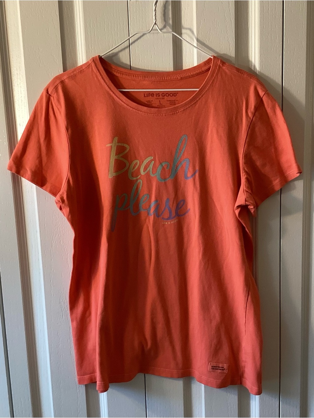 Life Is Good Coral Graphic 'Beach Please' Tee with Metallic Script